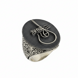 Silver Inlaid Mens Ring with Red Zircon Stonework - 3