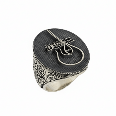 Silver Inlaid Mens Ring with Red Zircon Stonework - 3