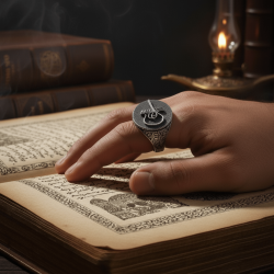 Silver Inlaid Mens Ring with Red Zircon Stonework - 2