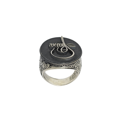 Silver Inlaid Mens Ring with Red Zircon Stonework - 5