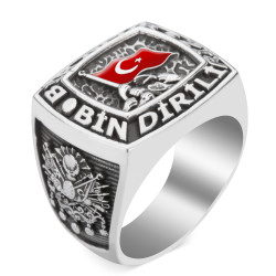 Silver Mens Ring with Turkish National Motived One of Us Dies a Thousand Rises - 2