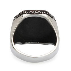 Silver Octagonal Simple Design Mens Ring Linear Patterned Model - 3