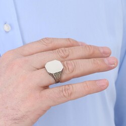 Silver Octagonal Simple Design Mens Ring Patterned Model - 4