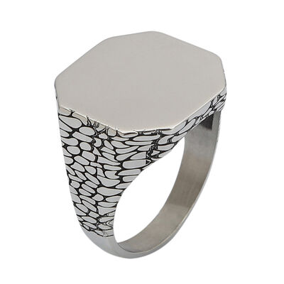 Silver Octagonal Simple Design Mens Ring Patterned Model - 1