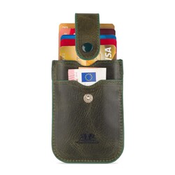 Slide Anıtolia Hakiki Crazy Deri Çekmeli İnce Kartlık Yeşil - Anı Yüzük