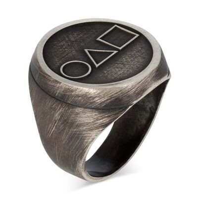 Squid Game Ring 925 Sterling Silver Mens Tumbled Model - 1