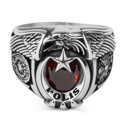 Tek Kartal Baş Osmanlı Armalı Bayan Polis Yüzüğü - Anı Yüzük