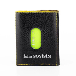 Twelve Hakiki Deri Patlı Kartlık Cüzdan Siyah-Sarı Detaylı - Anı Yüzük