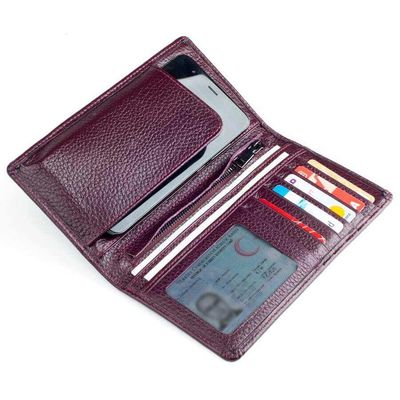 Vianel Genuine Leather Long Wallet with Cellphone Holder Burgundy - 1
