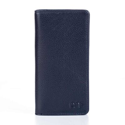 Vianel Genuine Leather Long Wallet with Cellphone Holder Navy Blue - 2