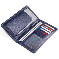 Vianel Genuine Leather Long Wallet with Cellphone Holder Navy Blue - 7