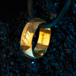 Yüzüklerin Efendisi Güç Yüzükleri Kolyesi Açık Gold Renk Deri İpli - Anı Yüzük